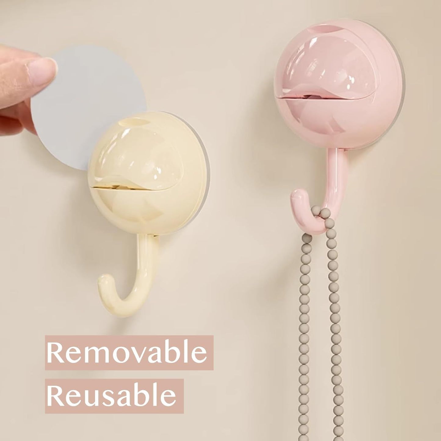 No-Drill Round Vacuum Suction Cup Hooks Pastel Colors, Strong Hold No-Trace Storage Hangers for Kitchen Bathroom Towel (Clear Beige Pink,6)