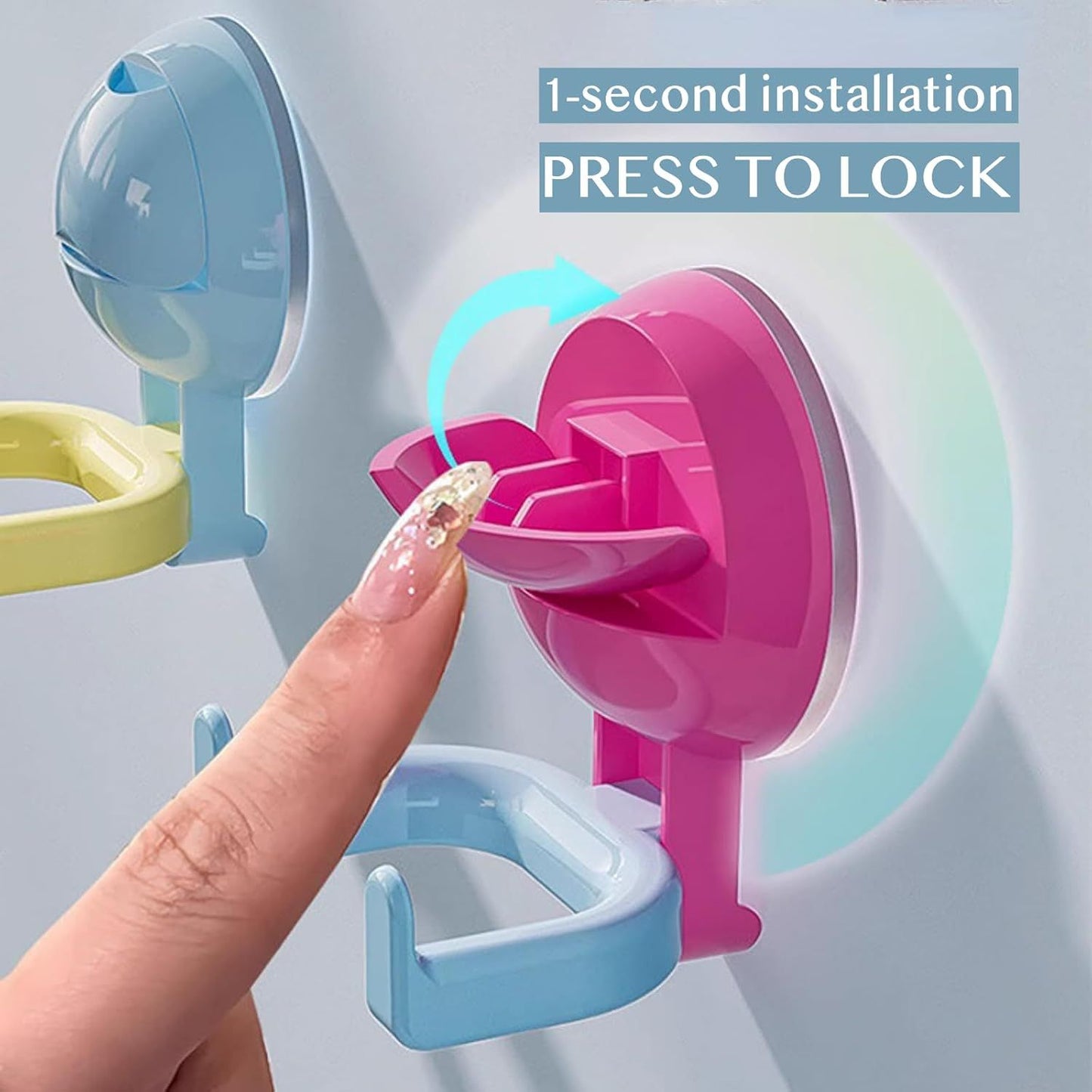 No-Trace No-Drill Vacuum Suction Cup Hook for Kitchen Bathroom, 3/6 Pack Colorful Dual-Head Door Back Towel Hangers (Pink Blue Purple,6)