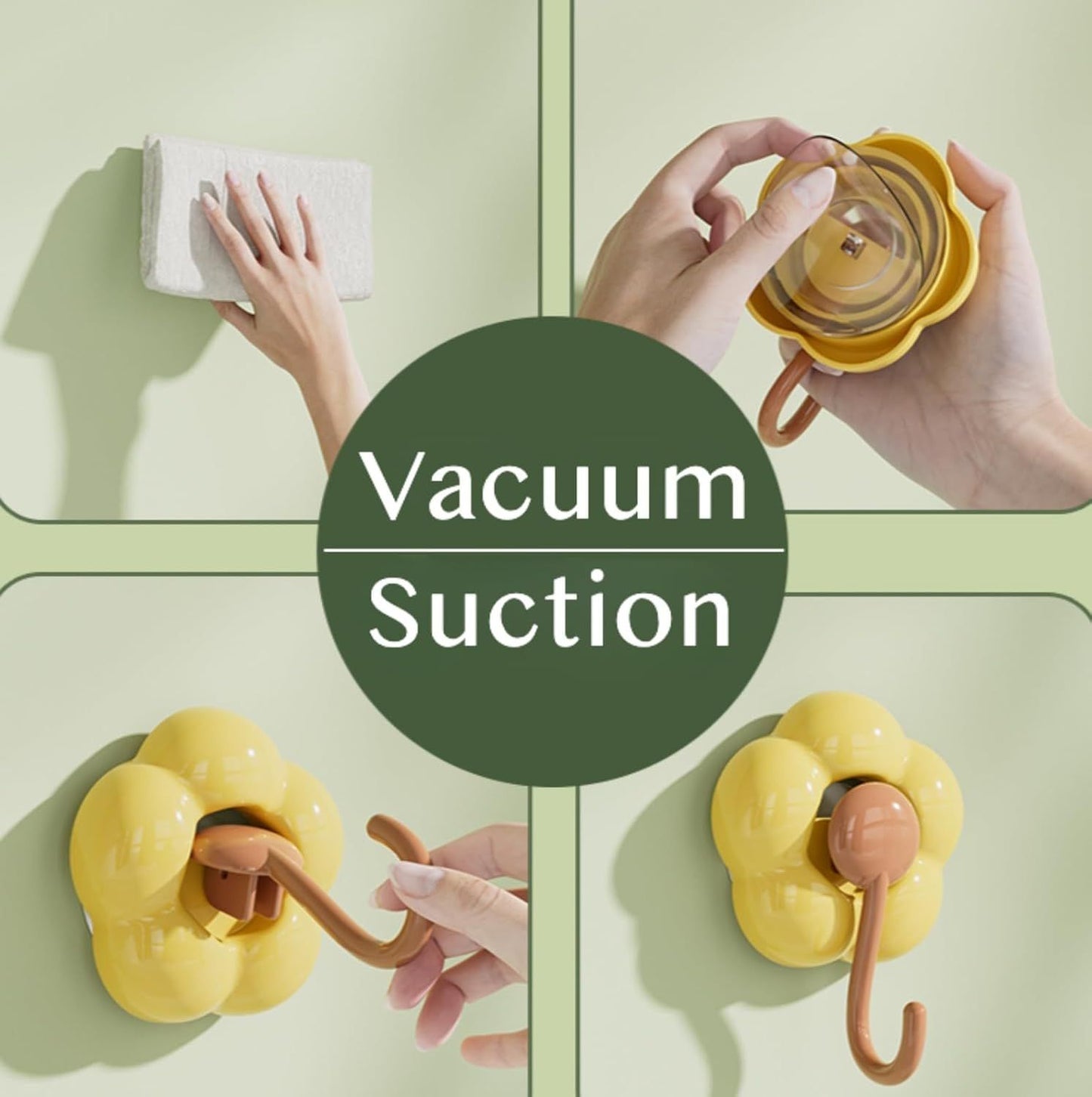 3 Pack No-Trace Vacuum Suction Cup Hooks, Floral Heavy Duty Storage Hangers for Home Bathroom Kitchen Door Back (Yellow Pink Green)