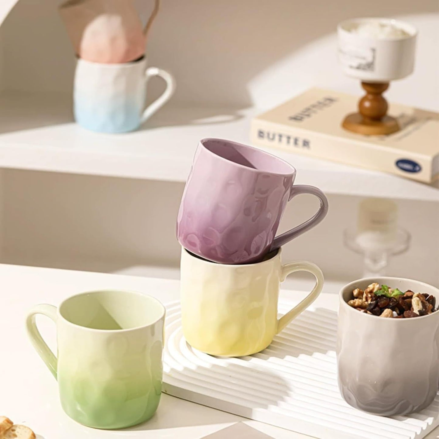 13 Oz Ombre Ceramic Coffee Mug Tea Mug, Home Drinking Cups for Matching Family and Couples (purple,13 Oz)