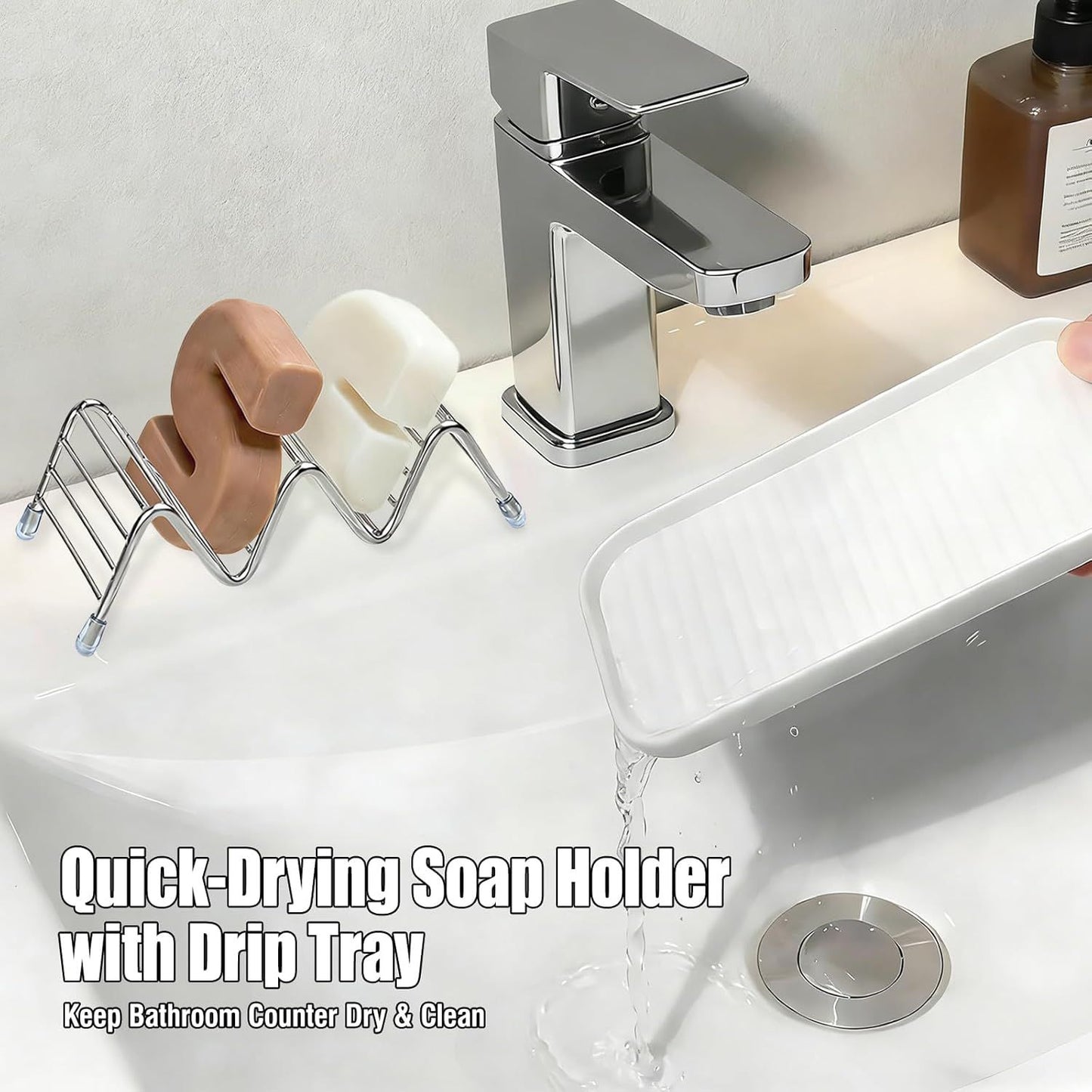 Shower Soap Shampoo Bar Holder, Stainless Steel Self Draining Bathroom Soap Dish Holder with Water Tray, Shower Caddy for Shampoo Bars, Conditioner Bars & Soap (7.4"×3.2")