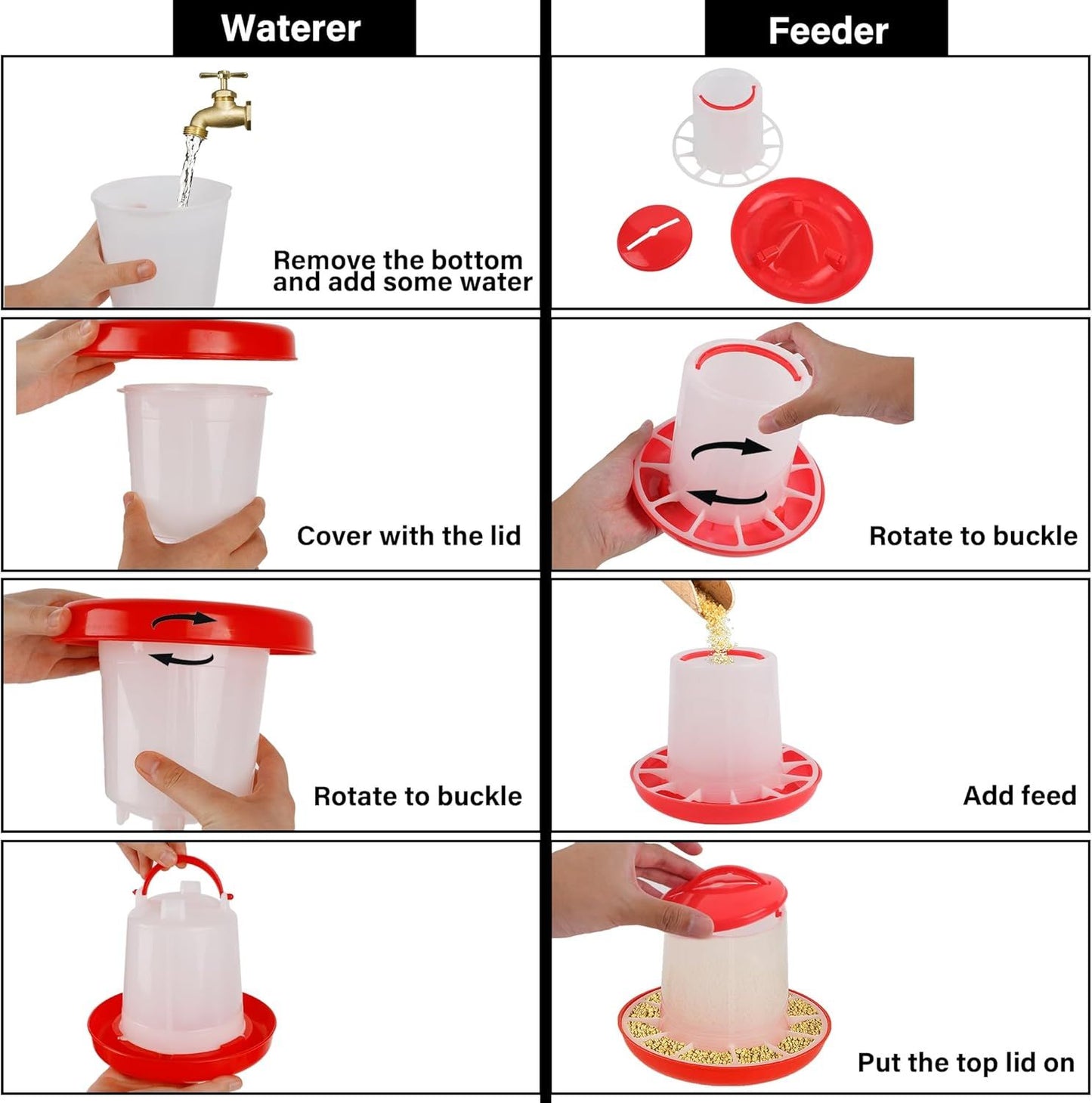 Chick Feeder and Waterer Set – 1 LB + 1 L Hanging Plastic Containers for Outdoor Baby Chicks Small Poultry Drinkers Feeders