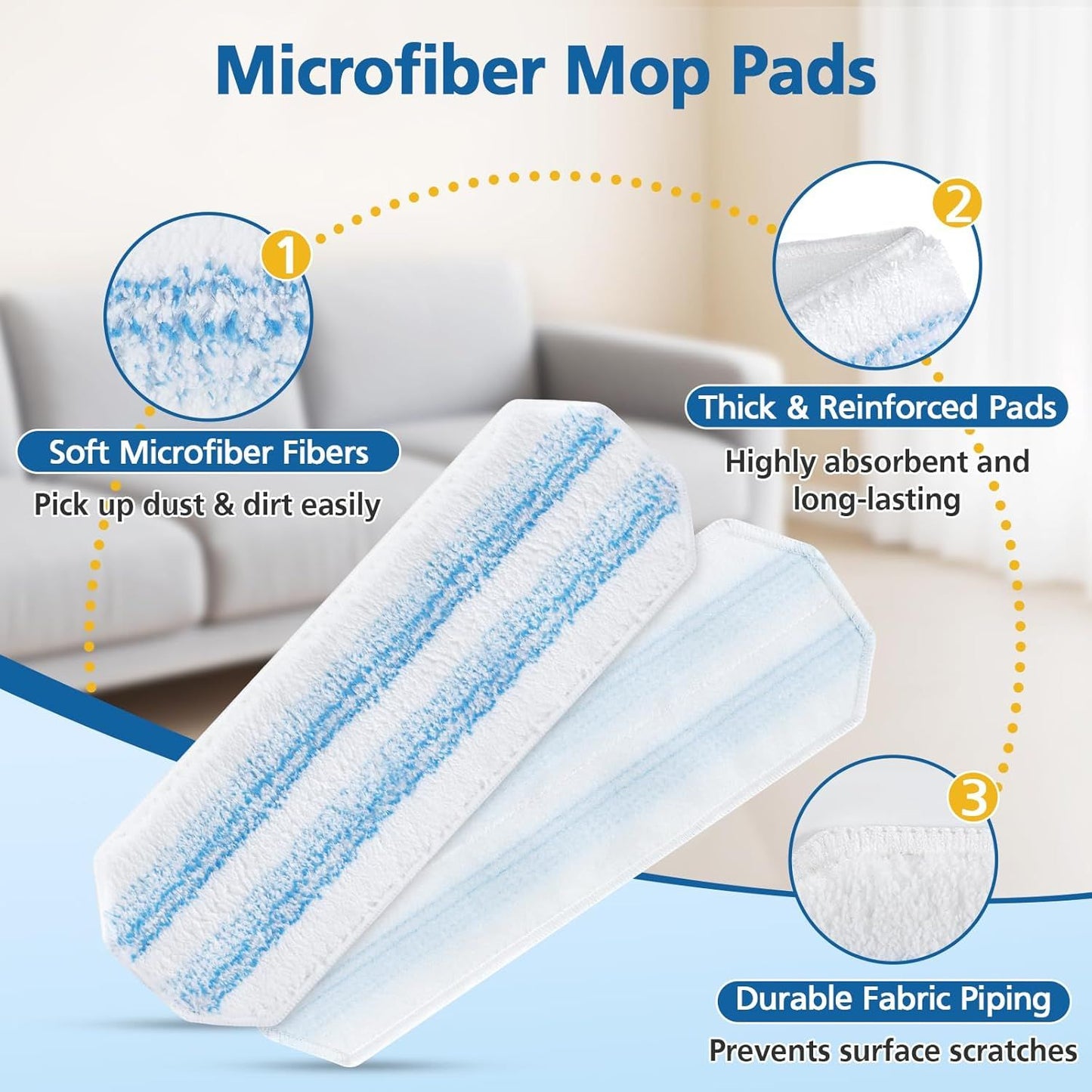 6 Pack H2prO Mop Pads Compatible with O Ceda H2PrO Flat Mop System, 100% Microfiber Mop Head Replacements, Washable and Reusable for H2prO Mop Refills, White