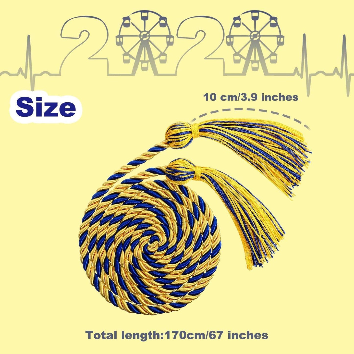 12pcs Graduation Rope Honor Cord Tassel Set, Graduation Accessories for Ceremony, Graduate Students Souvenir and Gift (Blue and Gold)