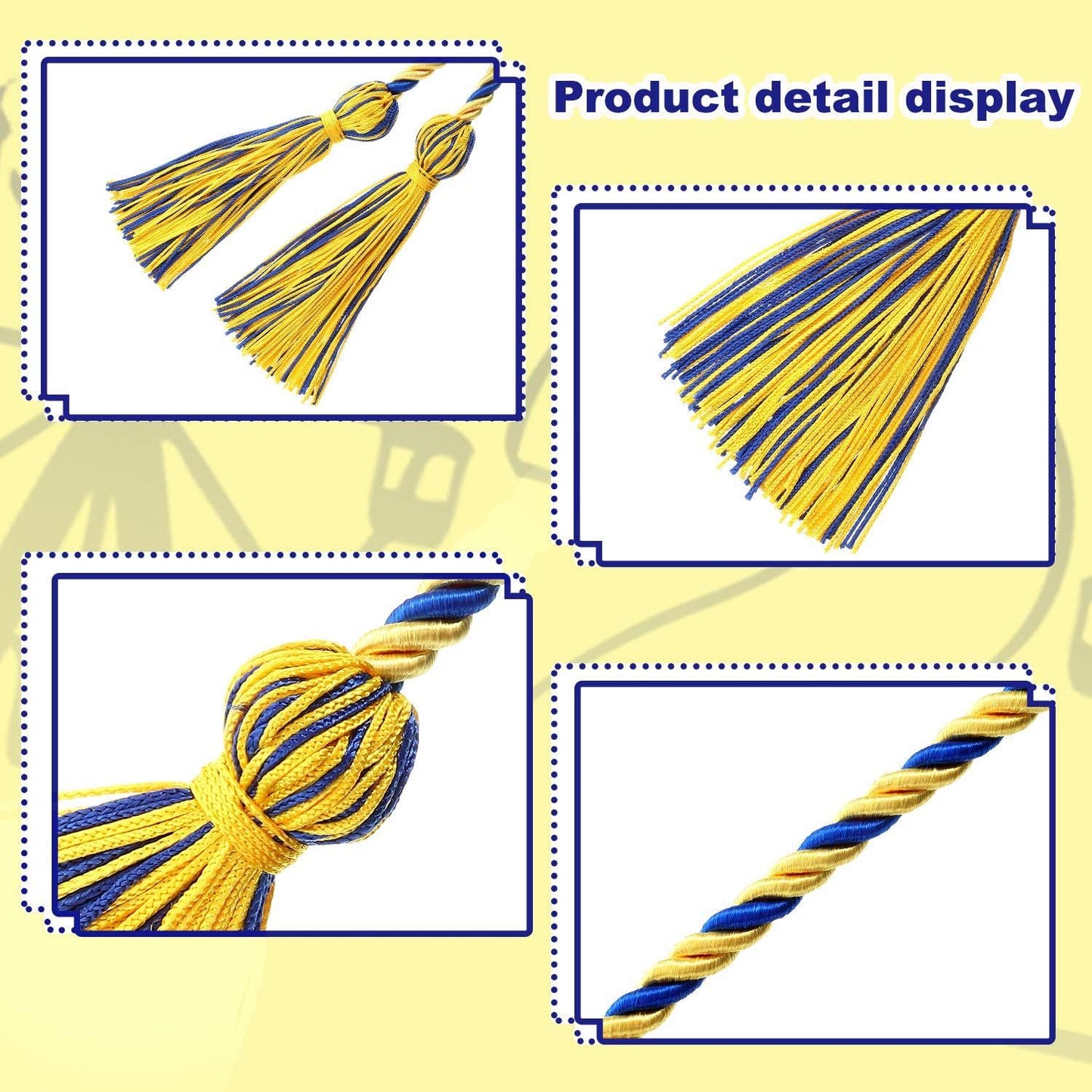 12pcs Graduation Rope Honor Cord Tassel Set, Graduation Accessories for Ceremony, Graduate Students Souvenir and Gift (Blue and Gold)
