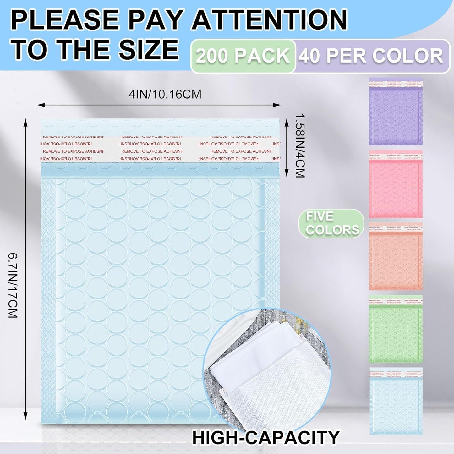 200 Pcs Bubble Mailer 4 x 6 Inch Small Shipping Bags Waterproof Padded Envelopes Self Adhesive Poly Bubble Packaging Envelopes Bulk for Shipping Mailing Trading Card Packaging (Pastel Color)