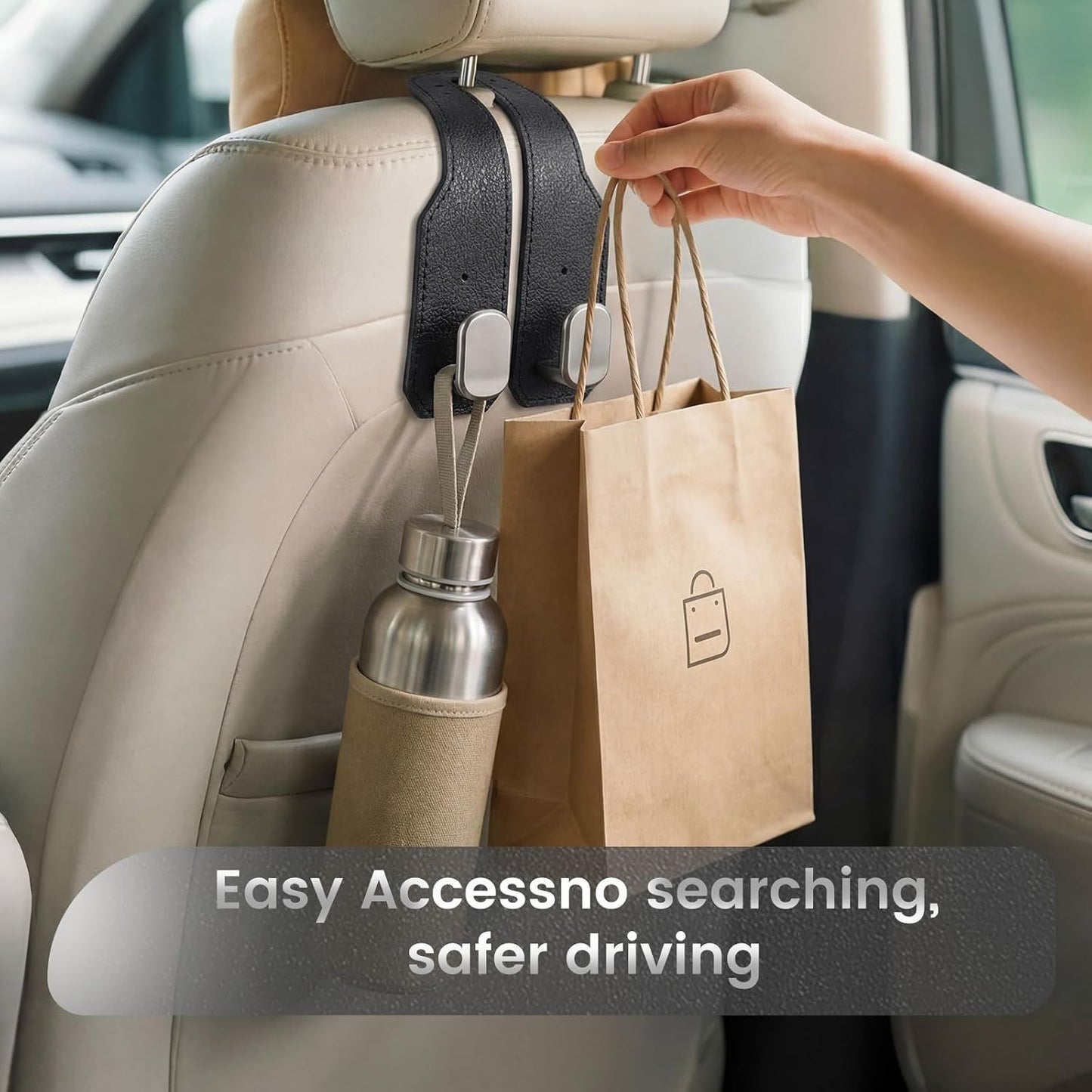 8 Pcs Car Headrest Hooks Purse Holder for Car Seat Headrest Universal Leather Bag Holder with Double Metal Hooks Seat Back Hanger for Handbags Grocery Bags Phones(Black)