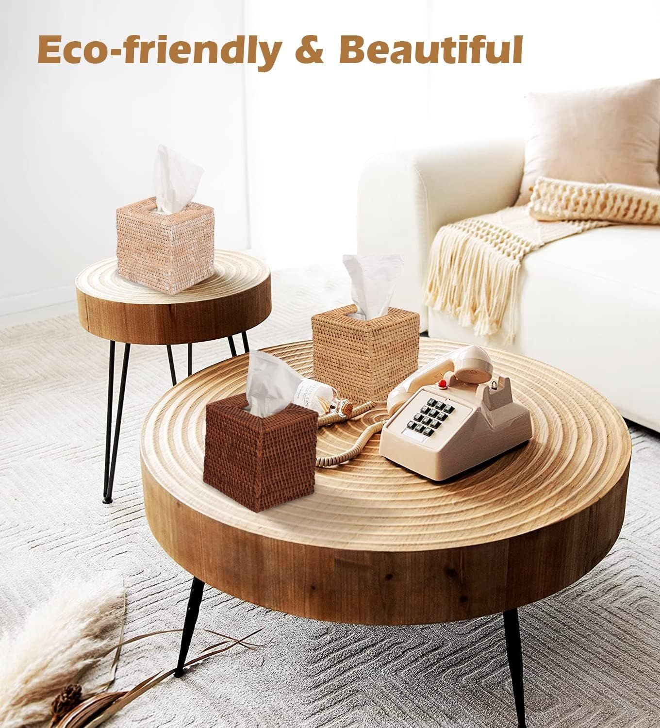 Rattan Tissue Box Cover, Square Hand Woven Natural Wicker Tissue Box Holder, Decorative Facial Napkin Holder Tissue Box Organizer Dispenser | Natural