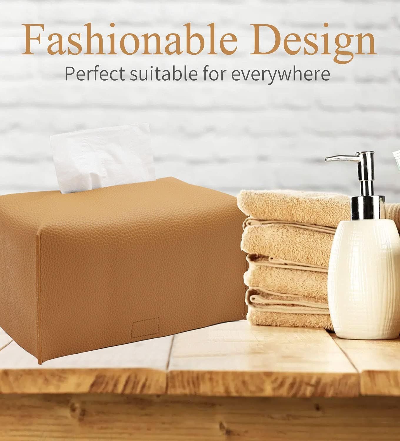 Tissue Box Cover, Modern PU Leather Tissue Box Holder - Decorative Holder/Organizer for Bathroom Vanity Countertop, Night Stands, Office Desk & Car