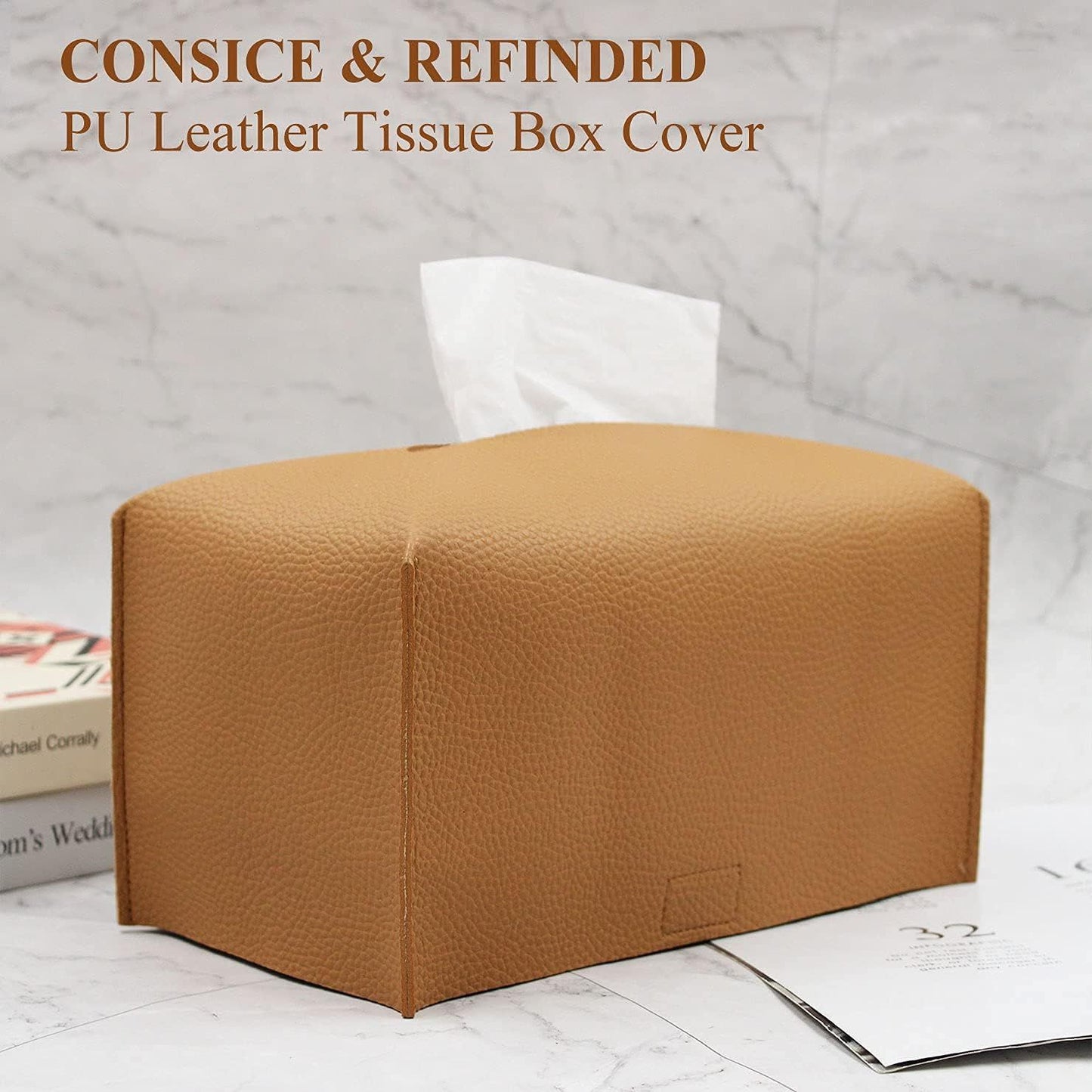 Tissue Box Cover, Modern PU Leather Tissue Box Holder - Decorative Holder/Organizer for Bathroom Vanity Countertop, Night Stands, Office Desk & Car