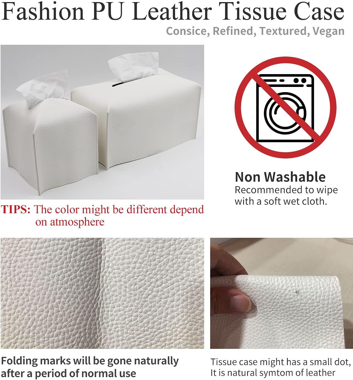 Tissue Box Cover, Modern PU Leather Tissue Box Holder - Decorative Holder/Organizer for Bathroom Vanity Countertop, Night Stands, Office Desk & Car - Off White
