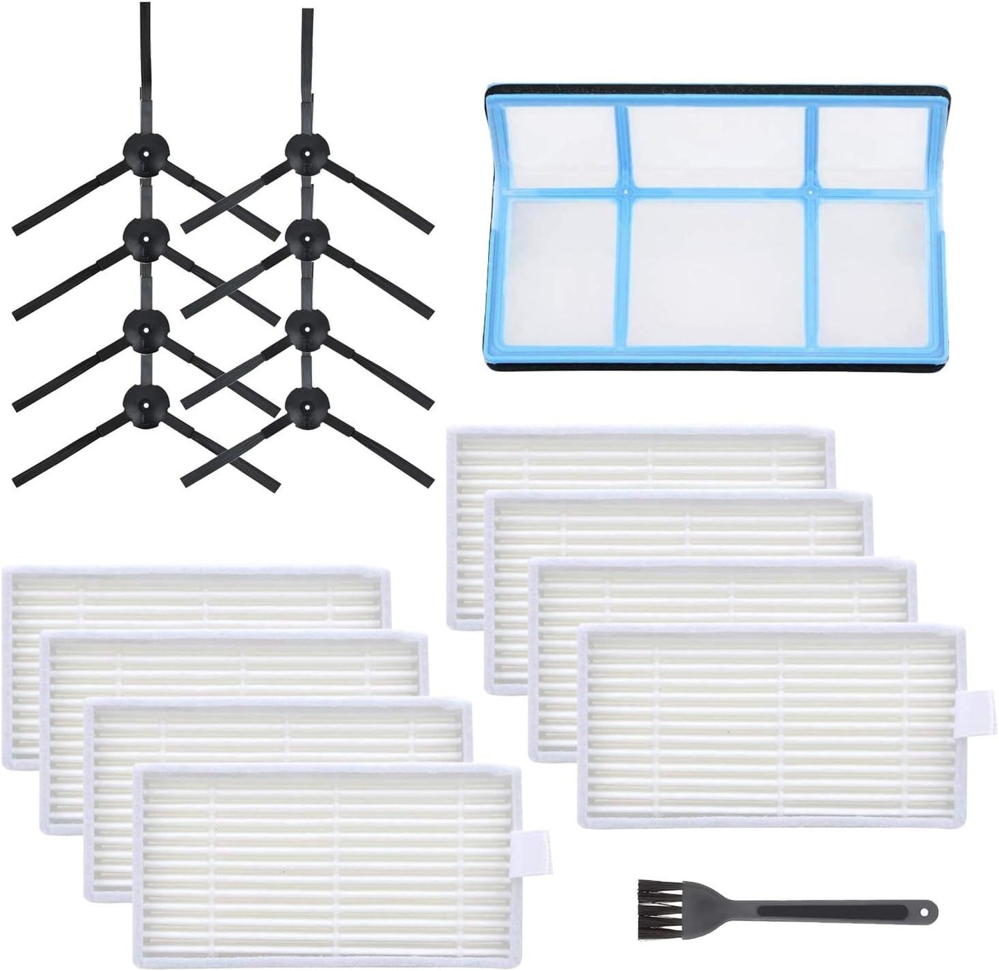 Replacement Parts for ILIFE V3 V3s V5 V5s Pro Robotic Vacuum Cleaner, Accessories Kit Includes Primary Filter & Side Brushes & 8 Robot Vacuum Cleaner Filters (1+8+8)