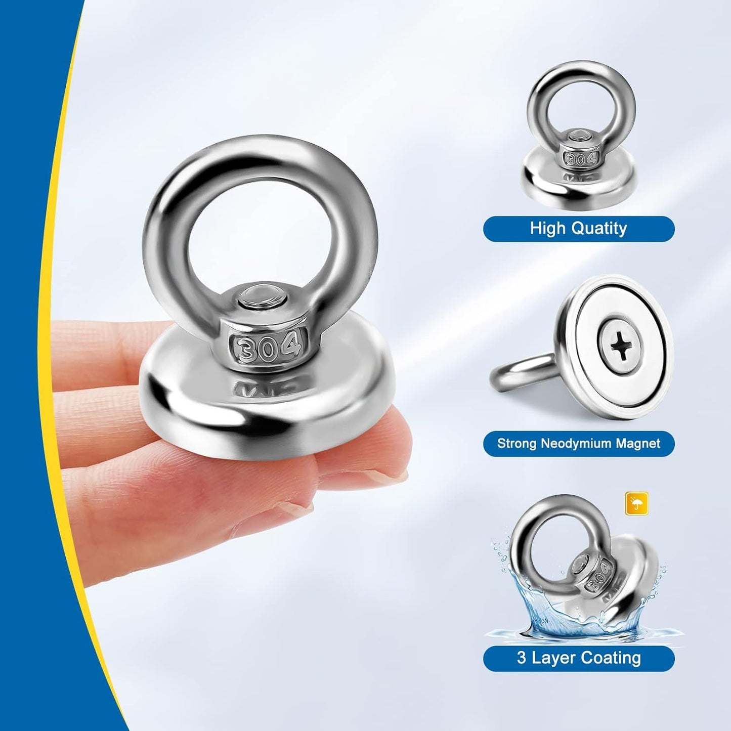 Magnetic Hooks Heavy Duty 10 Pack, 60 lbs Pulling Force Rare Earth Magnets with Countersunk Hole Eyebolt, Neodymium Magnet Hooks Heavy Duty for Home, Workplace, Garage, Kitchen and Office
