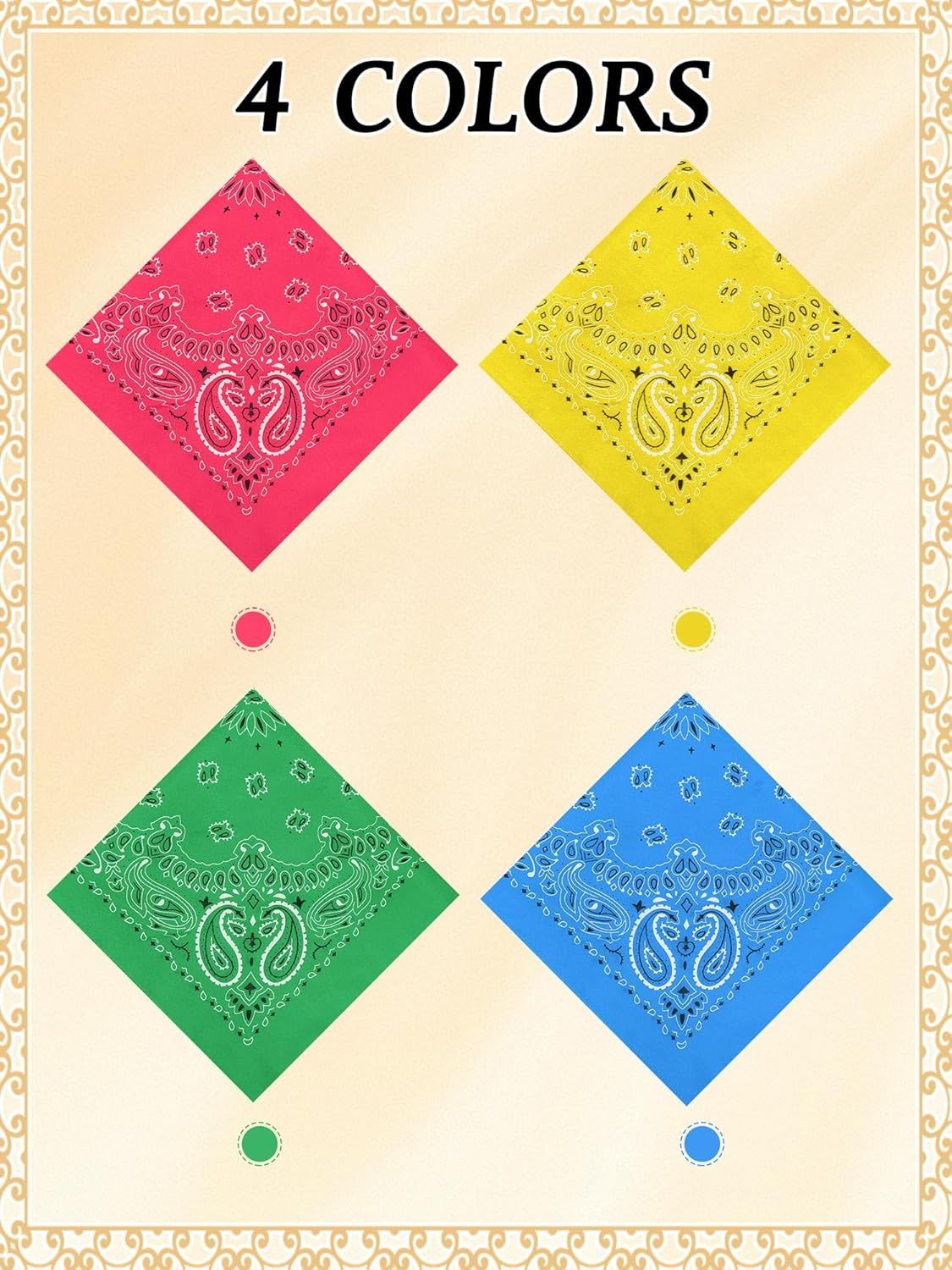 72 Pieces Paisley Bandanas Bulk Cowboy Paisley Bandanas Unisex Head Wrap Scarf for Western Party Costume