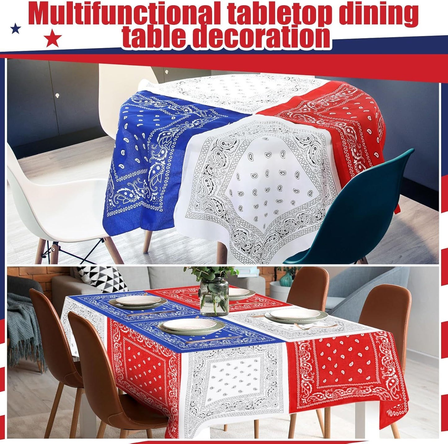 24 Pcs Paisley Bandanas Red White Blue Headband for Men and Women 4th of July 250 Anniversary Versatile Decoration Handkerchief Patriotic Bandana for Tabletop Wreath Banner Flags Decor