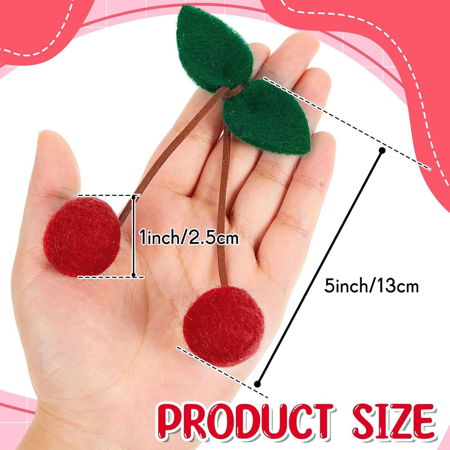 20 Pcs Cherry Party Decor Cherry Felt Balls DIY Garland Craft Handmade Cute Wool Pompom Fruit Baby Shower Decorations for Birthday Baby Shower Party Wedding Home Favors