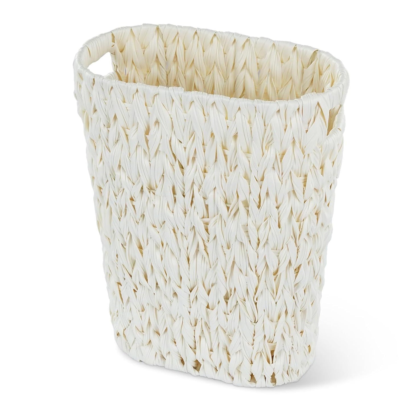 Wicker Trash Can,Bathroom Trash Can,Waterproof Wicker Waste Basket for Bathroom,Narrow Small Waste Basket for Bedroom,Office, Cream White 5 Gallon