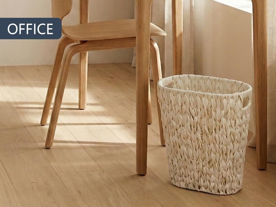 Wicker Trash Can,Bathroom Trash Can,Waterproof Wicker Waste Basket for Bathroom,Narrow Small Waste Basket for Bedroom,Office, Cream White 5 Gallon