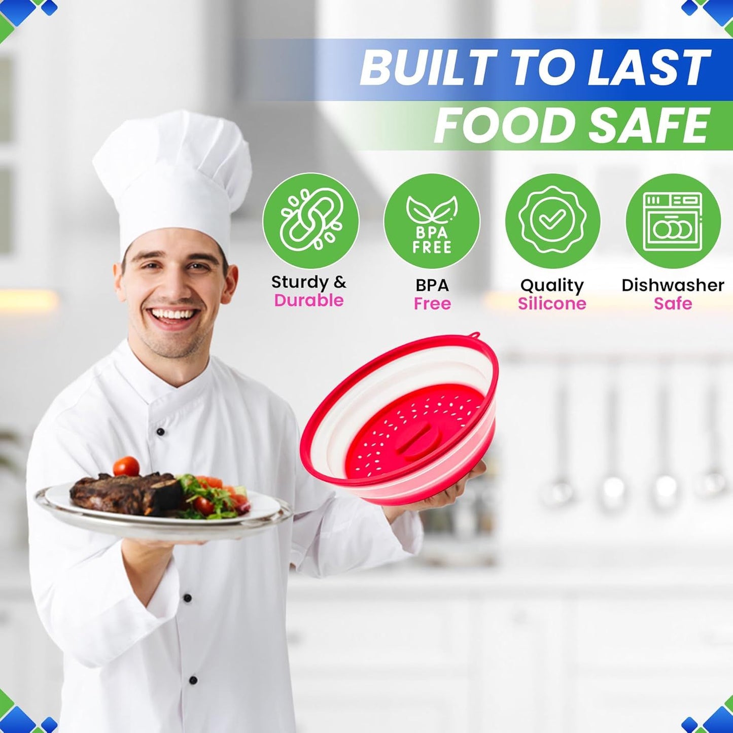 Microwave Splatter Cover 10.5” - Foldable Silicone Microwave Cover for Food Splatter Covers the Dish and Plate - Durable Silicone Microwave Food Cover Lid With Vents for Microwave Splatter Protection