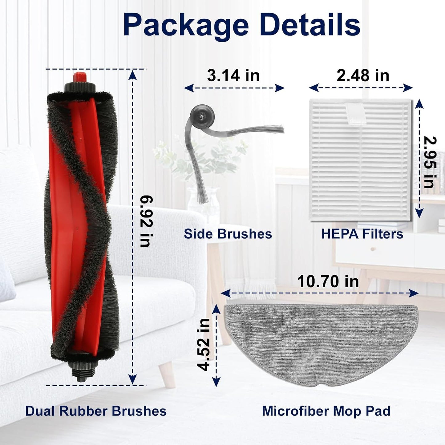 18 Pack Accessories Replacement Parts Compatible with Roborock Q7 M5, Q7 M5+ Robot Vacuum Cleaners, 2 Main Brush, 4 Hepa Filter, 6 Mop Pads, 6 Side Brush
