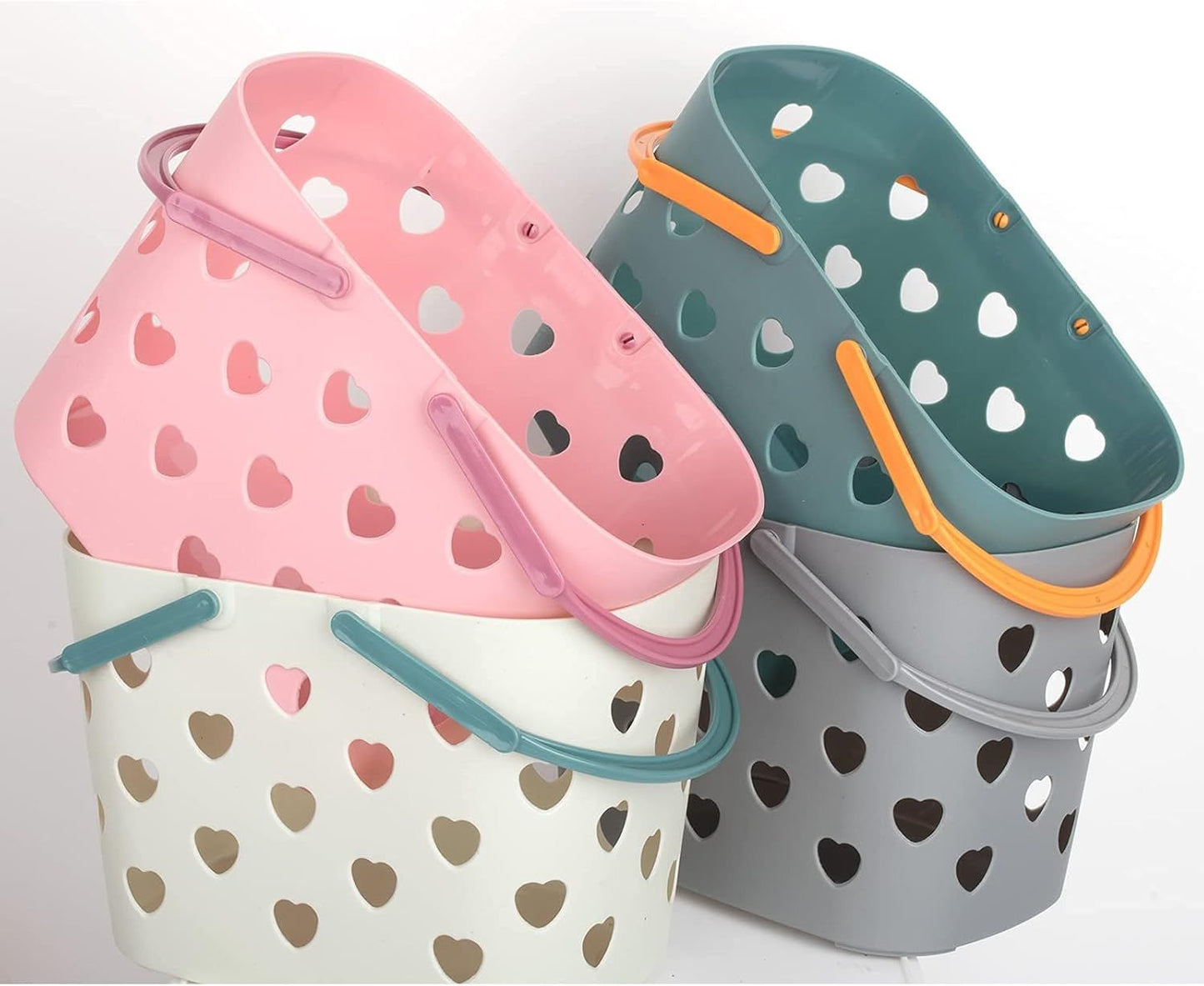 2 Pack Portable Shower Caddy Tote Plastic Storage Basket with Handle Box Organizer Bin for Bathroom, Pantry, Kitchen, College Dorm, Garage, Set of 2 - Pink & Grey