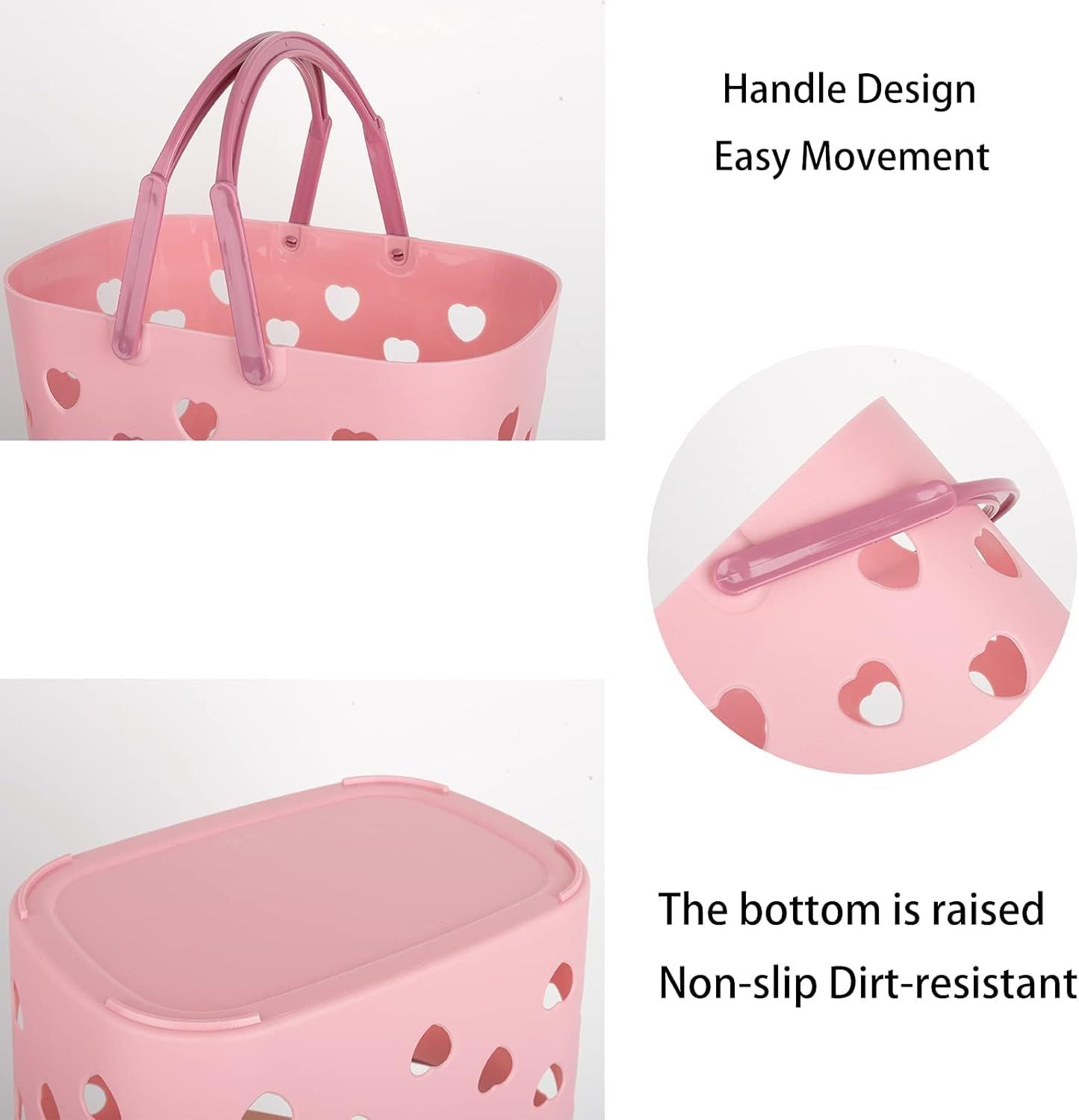 2 Pack Portable Shower Caddy Tote Plastic Storage Basket with Handle Box Organizer Bin for Bathroom, Pantry, Kitchen, College Dorm, Garage, Set of 2 - Pink & Grey