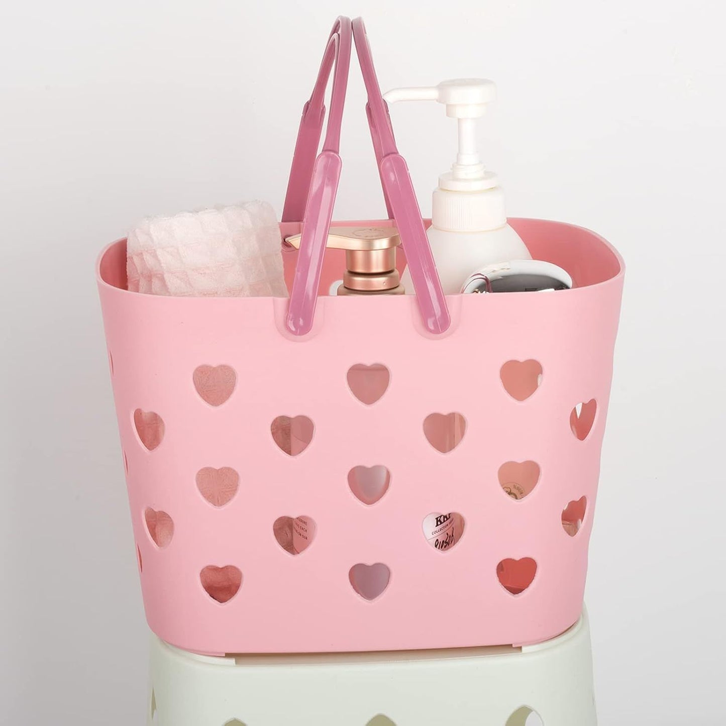2 Pack Portable Shower Caddy Tote Plastic Storage Basket with Handle Box Organizer Bin for Bathroom, Pantry, Kitchen, College Dorm, Garage, Set of 2 - Pink & Grey