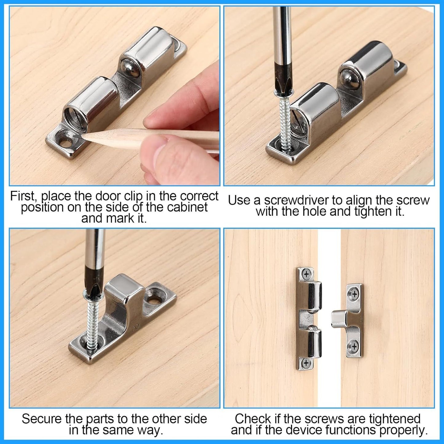 2 Pack Marine Grade 316 Stainless Steel Cabinet Tension Catch 70 mm Double Ball Tension Roller Catch Latch for Ship Hardware, Deck Installation, Cabinet, Closet & Furniture Door