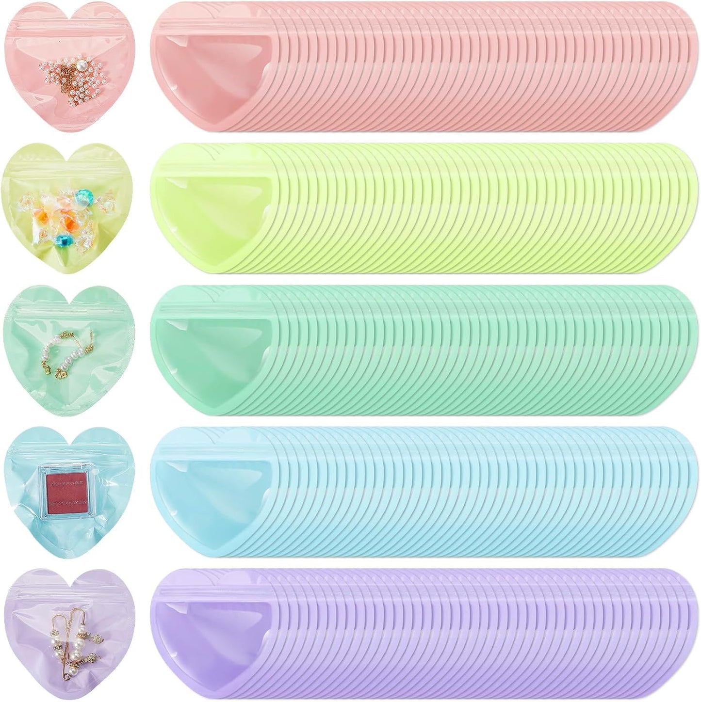 300 Pcs Heart Shaped Jewelry Bags 3.9 x 3.9 Inch Jewelry Packaging for Small Business Zip with Top Lock Baggies Cute Packaging Supplies for Necklace Earring Bracelets Sample(Mixed Color,Heart Shaped)