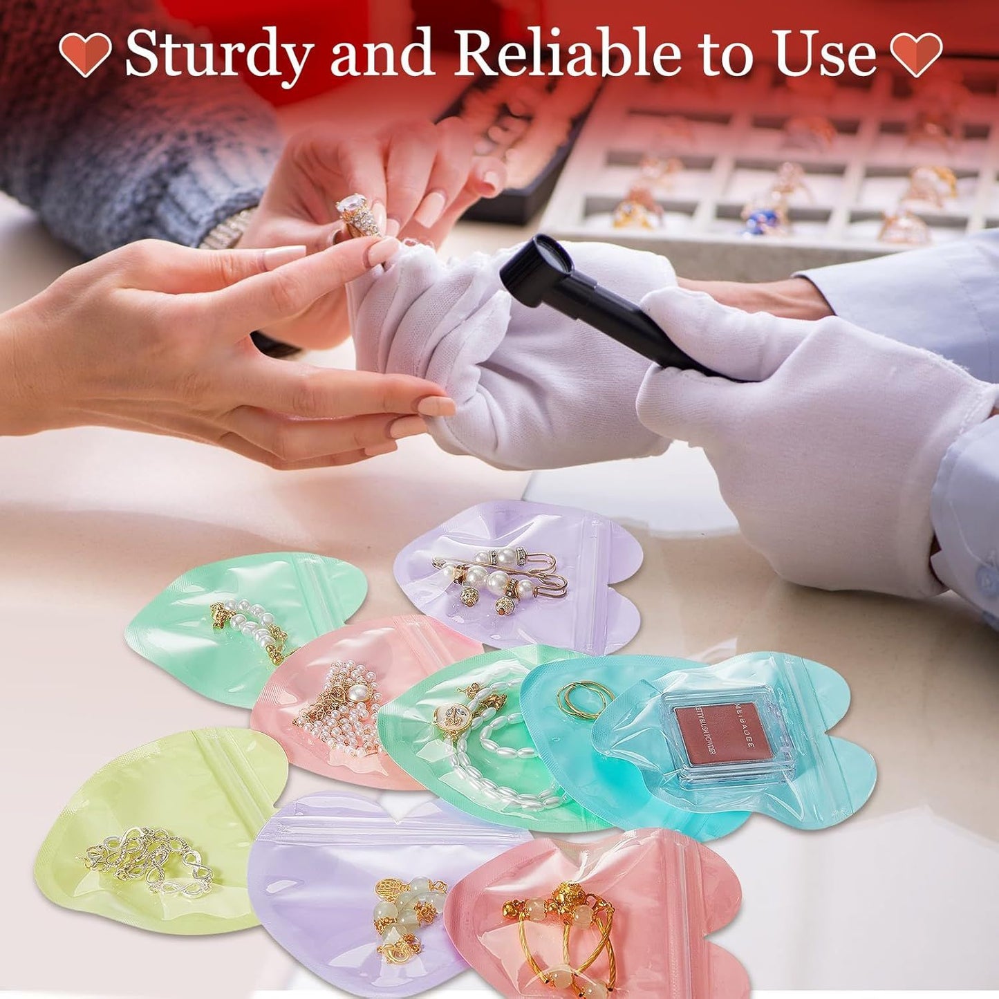 300 Pcs Heart Shaped Jewelry Bags 3.9 x 3.9 Inch Jewelry Packaging for Small Business Zip with Top Lock Baggies Cute Packaging Supplies for Necklace Earring Bracelets Sample(Mixed Color,Heart Shaped)