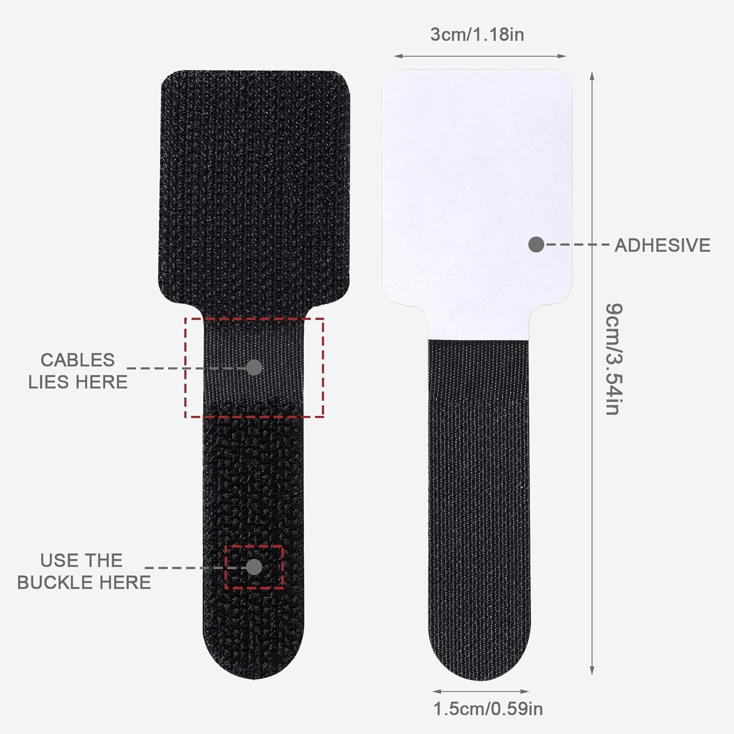 100 Pcs Hook and Loop Cable Ties, Self Adhesive Cable Management Desktop Cable Straps, Adjustable Cord Organizer for Desk Home Office Organization (Black)