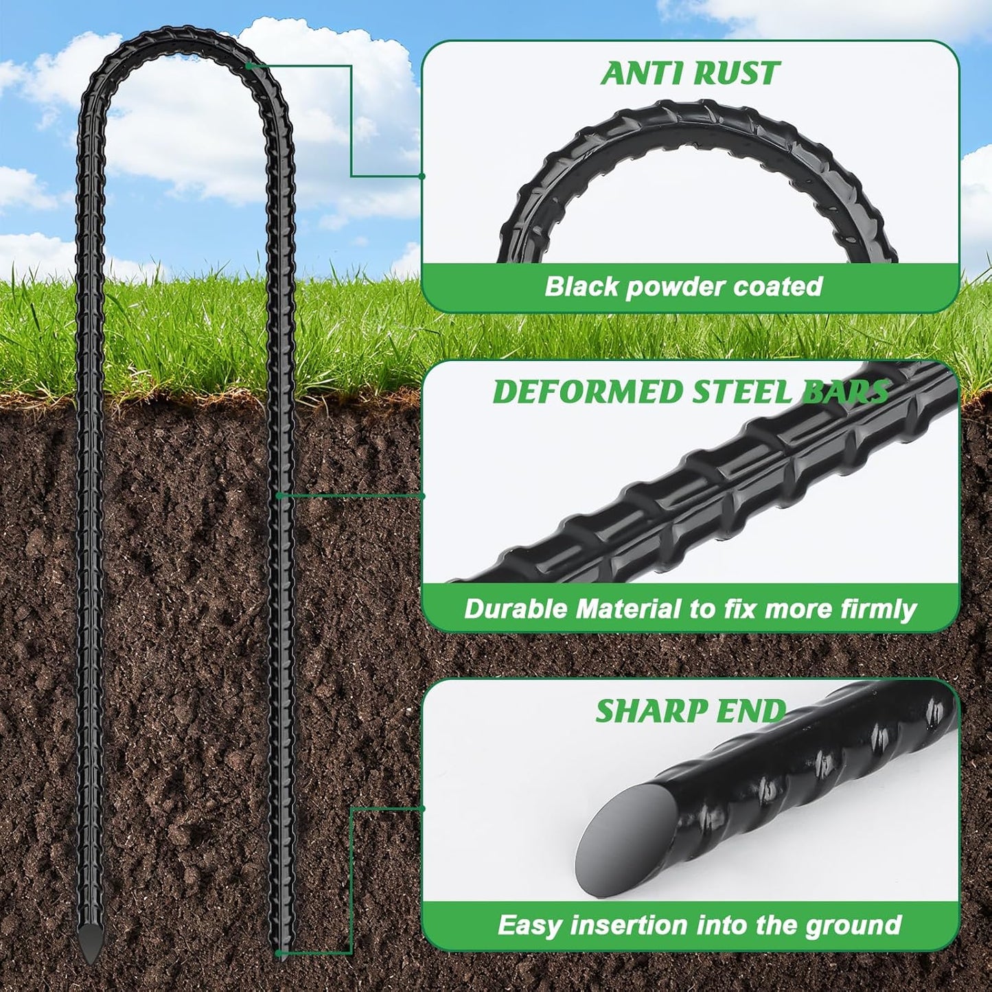 Trampolines Wind Stakes,Heavy Duty U Shaped Rebar Tent Stakes Ground Anchors Galvanized Steel Safety Trampoline Anchors for Camping Tents, Soccer Goals