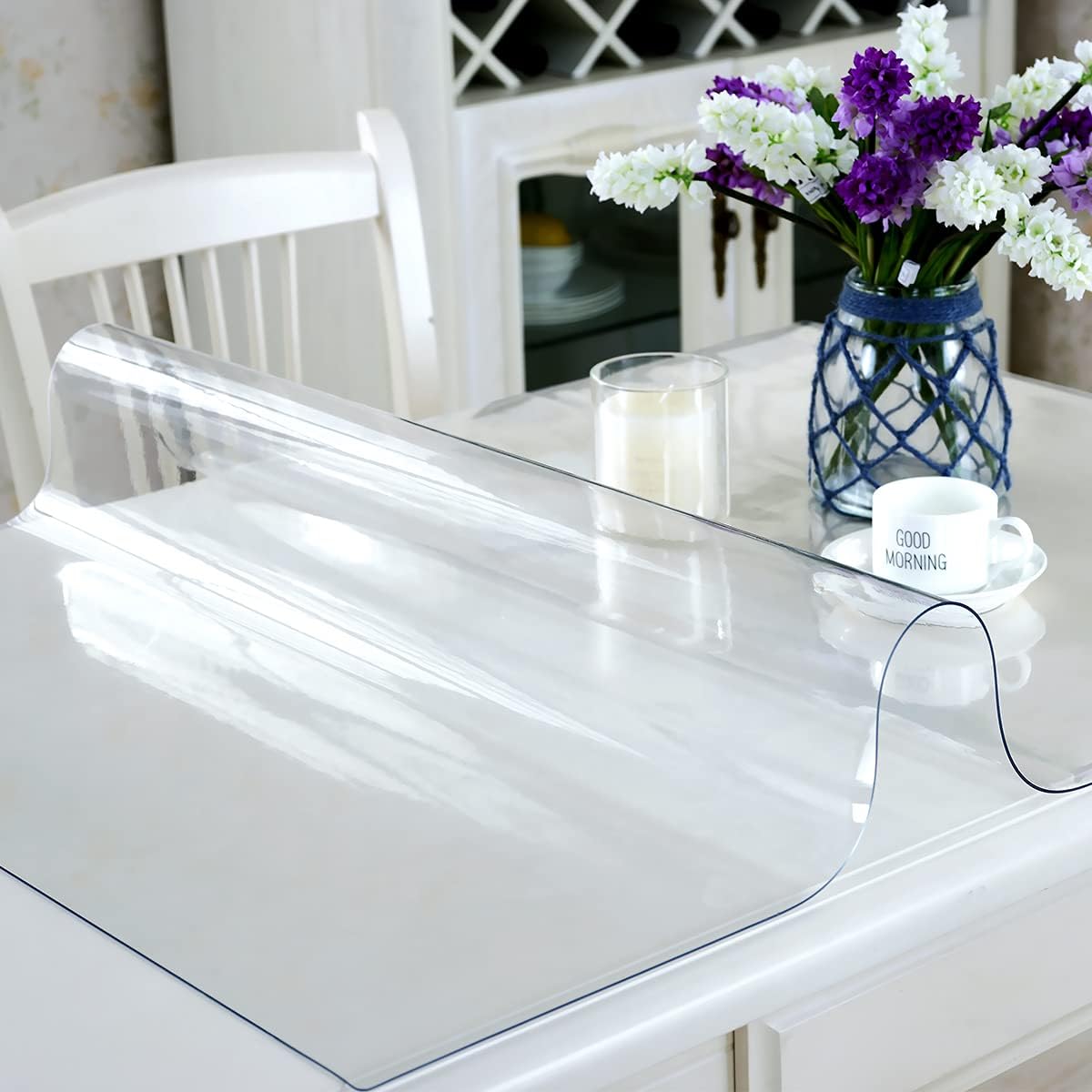 Clear Table Protector 24 x 48 Inch - 2mm Thick Plastic Table Cover, Clear Table Cover Protector Rectangle, Waterproof PVC Desk Mat for Coffee Table, Writing Desk, Dining Room, Dresser