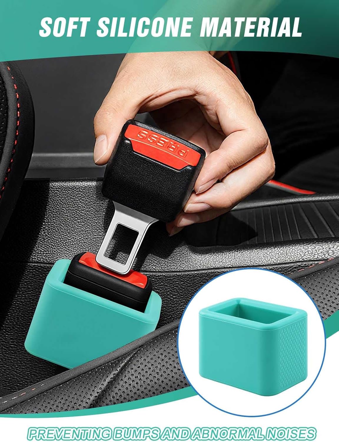 2 PCS Seat Belt Buckle Holder, Silicone Seatbelt Buckle Booster to Makes Receptacle Stand Upright for Easy Access (Mint Green)