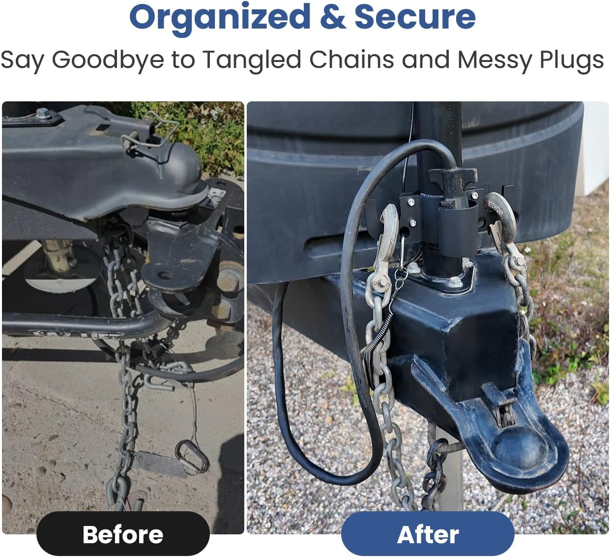 Aluminum Trailer Towing Chain Organizer with 7-Way Plug Holder- Heavy-Duty RV Tongue Jack Accessories