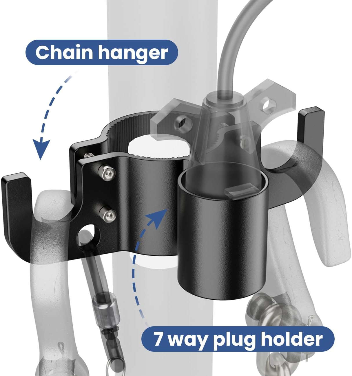 Aluminum Trailer Towing Chain Organizer with 7-Way Plug Holder- Heavy-Duty RV Tongue Jack Accessories