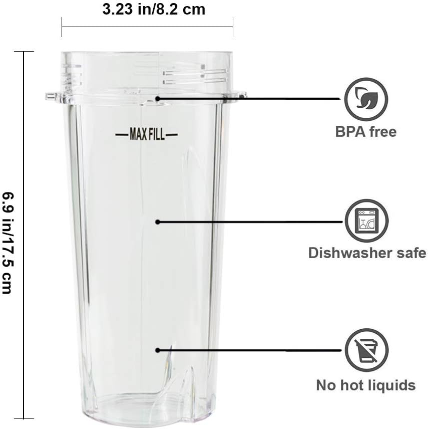 Blender Cups Fit for Ninja, Replacement Parts 16OZ Cups with Lids, Blender Accessories Compatible with Nutri Ninja Auto IQ Series BL620C BL660 BL740 BL780 QB3000 (2 Pack)