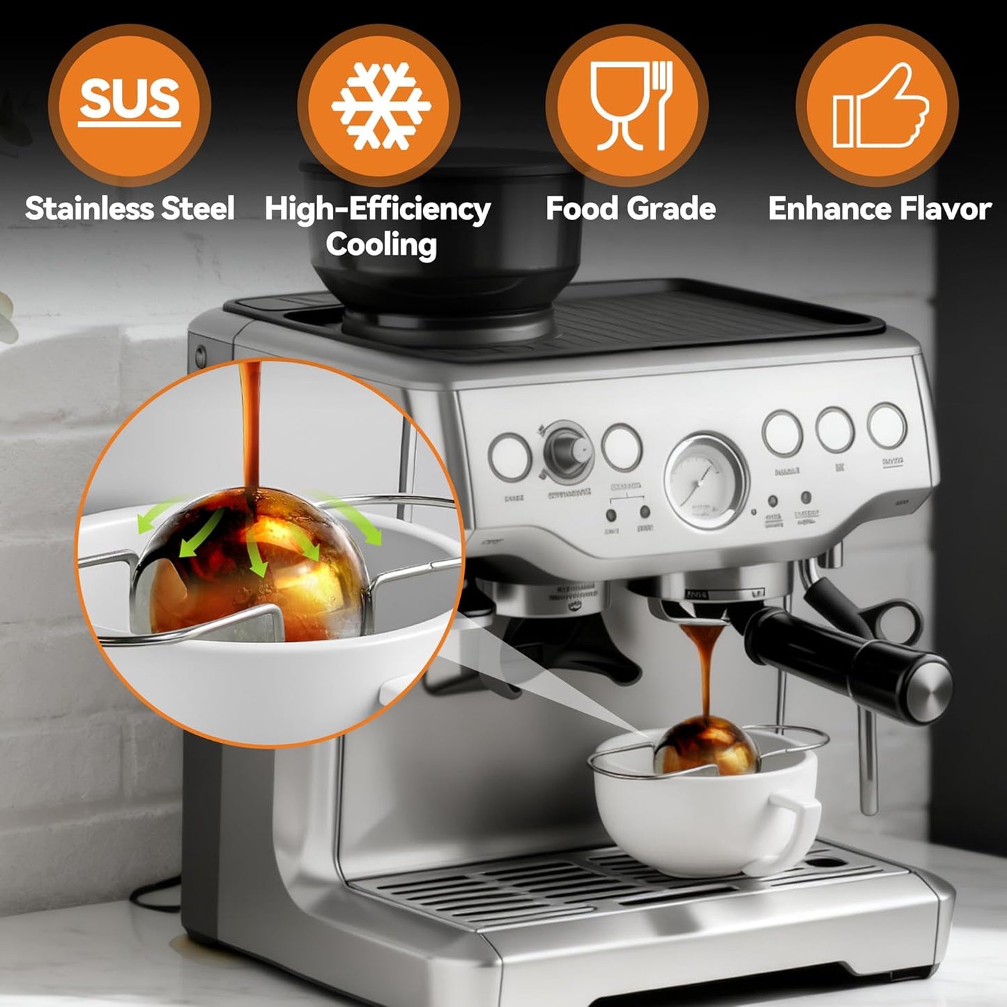 2 Pack Espresso Frozen Ball for Espresso Coffee, Stainless Steel Espresso Chilling Ball Espresso Cooler Espresso Machine Accessories