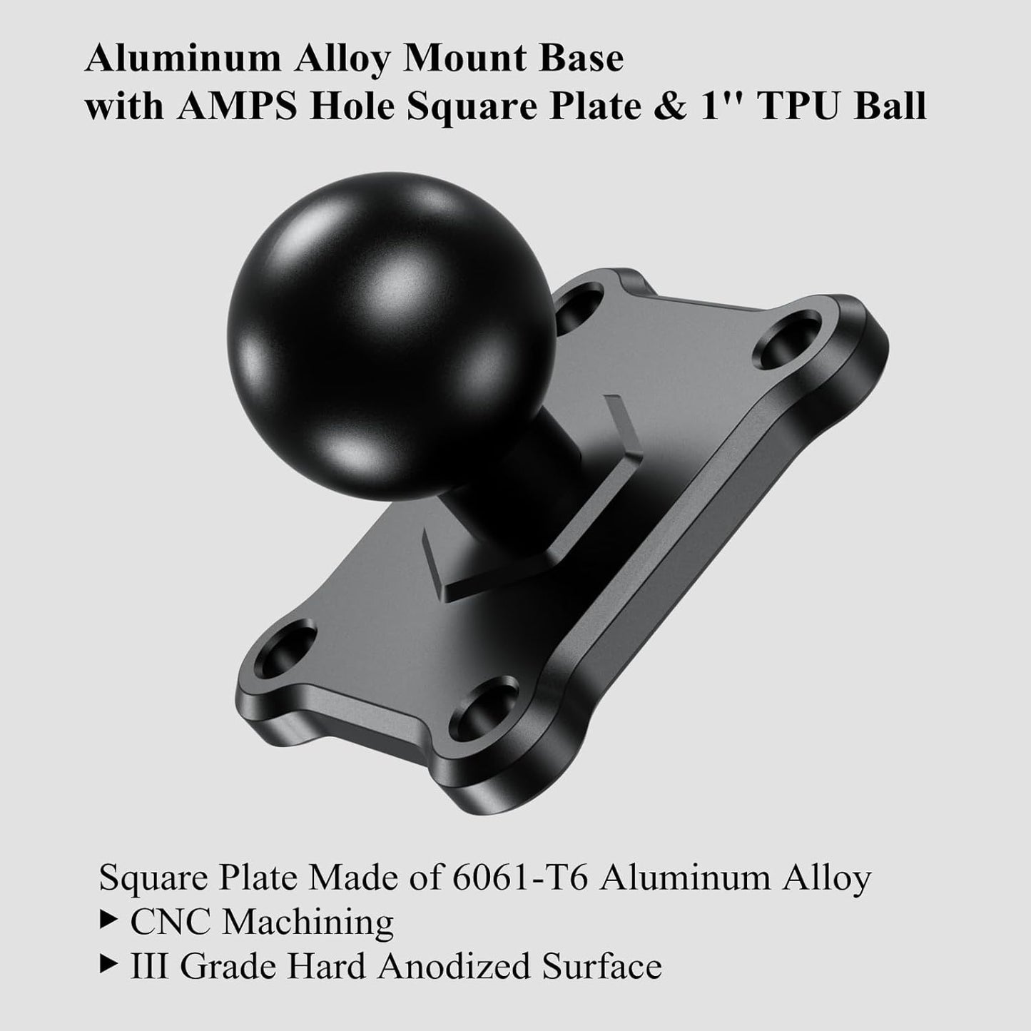 1'' Ball Mount Base with Aluminum Alloy 4-Hole AMPS Square Plate Compatible with RAM Mounts B Size 1 Inch Ball Double Socket Arm