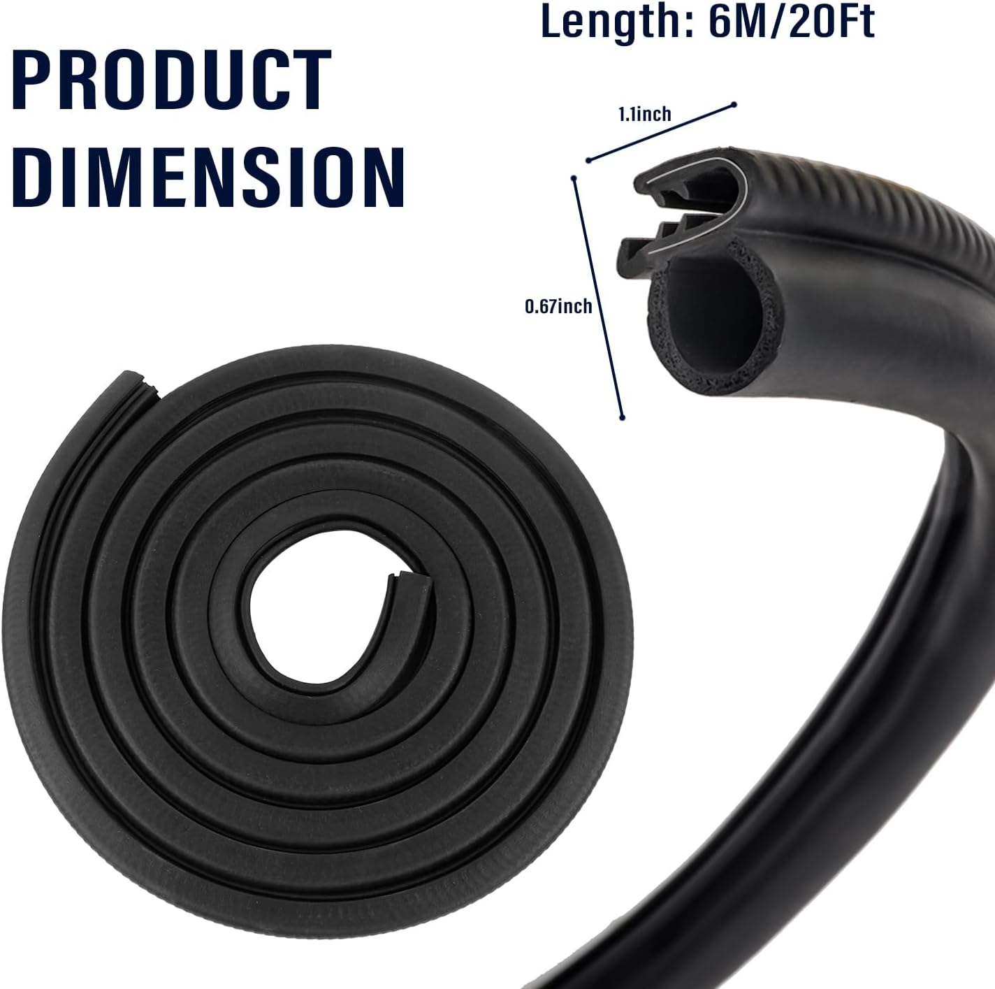 20Ft Car Door Weather Stripping Door Seal Strip,U-Shaped Rubber Edge Trim with Steel Strip Door Sealers for Door Frame of Car Truck SUV RV Boat Home,Keeps Car Interior Tidy and Quieter (20Ft)