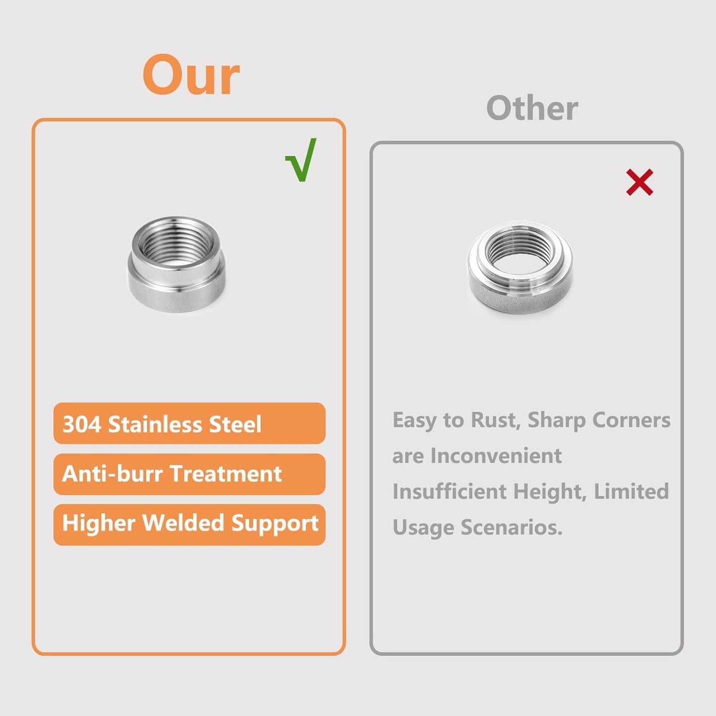 4 Pcs O2 Sensor Bung, 304 Stainless Steel M18x1.5 O2 Bung Weld in, Oxygen Sensor Bung Stepped Style