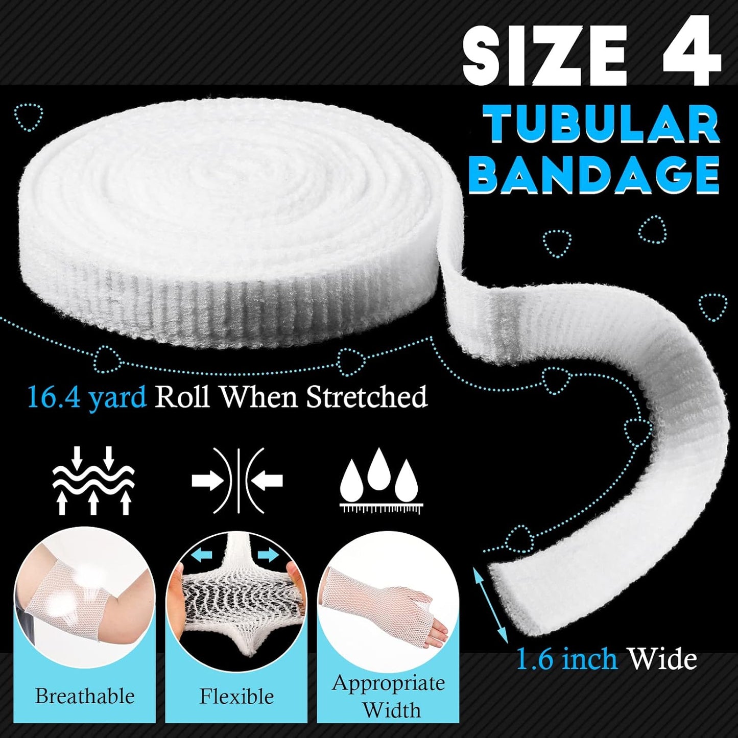 2 Rolls Tubular Bandage Elastic Net Wound Dressing Stretch Dressing Retainer Tubular Elastic Gauze Bandage for Wound Arm, Without The Use of Adhesive Tape (Size 4 for Arm, Leg or Foot)