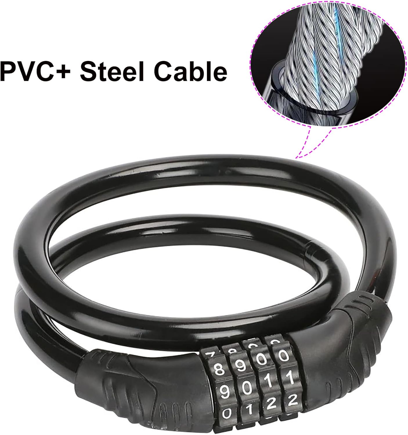 2 PACK Bike Locks Cable,Anti Theft Bicycle Lock Chain,4 Digit Security Resettable Bike Combination Lock Self Coiling Combination Cable Combo Bike Locks Without Mounting Bracket,2 Feetx1/2 Inch (Black)