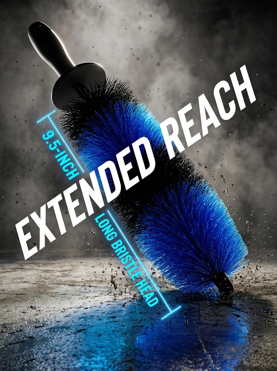 Master Wheel & Tire Brush, Easy Reach Wheel and Rim Deng Brush Long Soft Bristle, Car Tire Brush, Wheel Scrub Brush, Multipurpose use for Wheels Rims Exhaust Tips Motorcycles (Blue)