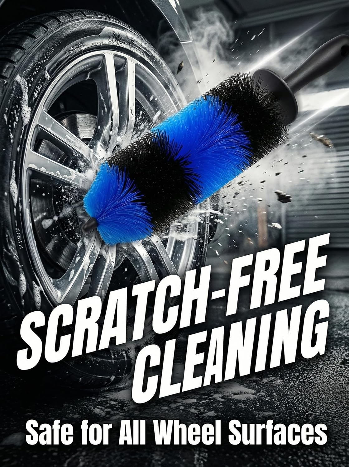 Master Wheel & Tire Brush, Easy Reach Wheel and Rim Deng Brush Long Soft Bristle, Car Tire Brush, Wheel Scrub Brush, Multipurpose use for Wheels Rims Exhaust Tips Motorcycles (Blue)