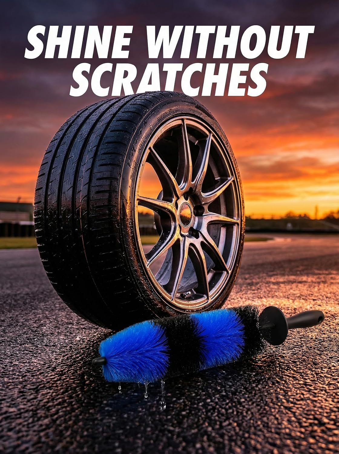 Master Wheel & Tire Brush, Easy Reach Wheel and Rim Deng Brush Long Soft Bristle, Car Tire Brush, Wheel Scrub Brush, Multipurpose use for Wheels Rims Exhaust Tips Motorcycles (Blue)