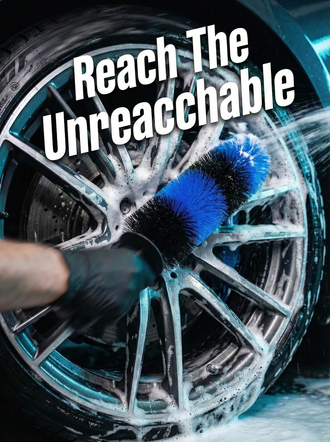 Master Wheel & Tire Brush, Easy Reach Wheel and Rim Deng Brush Long Soft Bristle, Car Tire Brush, Wheel Scrub Brush, Multipurpose use for Wheels Rims Exhaust Tips Motorcycles (Blue)