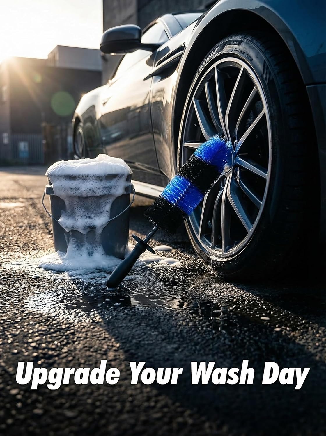 Master Wheel & Tire Brush, Easy Reach Wheel and Rim Deng Brush Long Soft Bristle, Car Tire Brush, Wheel Scrub Brush, Multipurpose use for Wheels Rims Exhaust Tips Motorcycles (Blue)