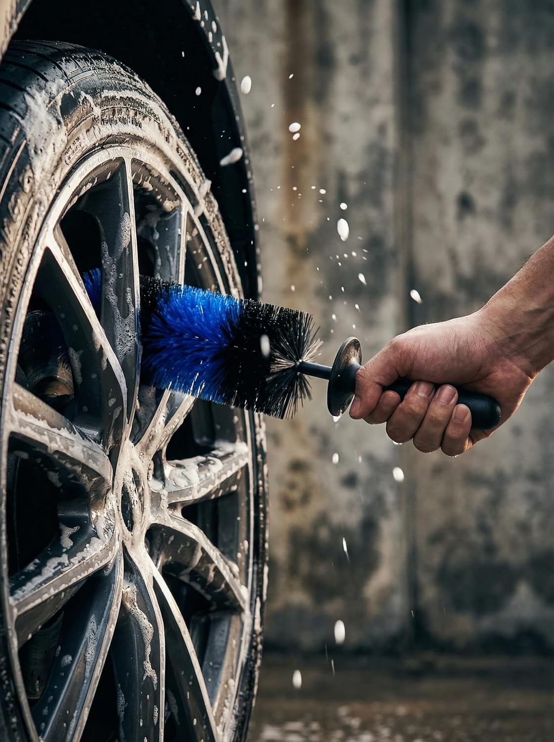 Master Wheel & Tire Brush, Easy Reach Wheel and Rim Deng Brush Long Soft Bristle, Car Tire Brush, Wheel Scrub Brush, Multipurpose use for Wheels Rims Exhaust Tips Motorcycles (Blue)