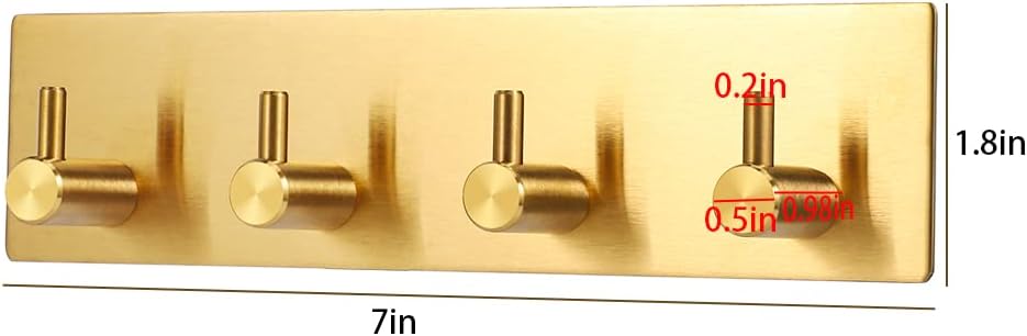Key Holder for Christmas Wall Decorative, Adhesive Stainless Steel Key Hooks, Key Hanger Key Organizer Towel Hook Coat Hanger for Entryway Hallway Kitchen (Four Rows, Golden 1 PC)